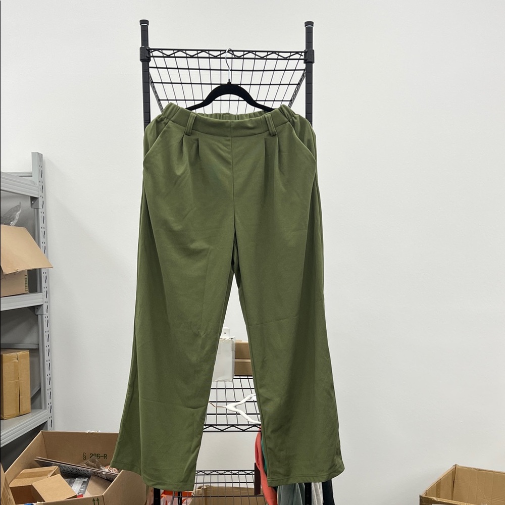 Olive Green Wide-Leg Trousers